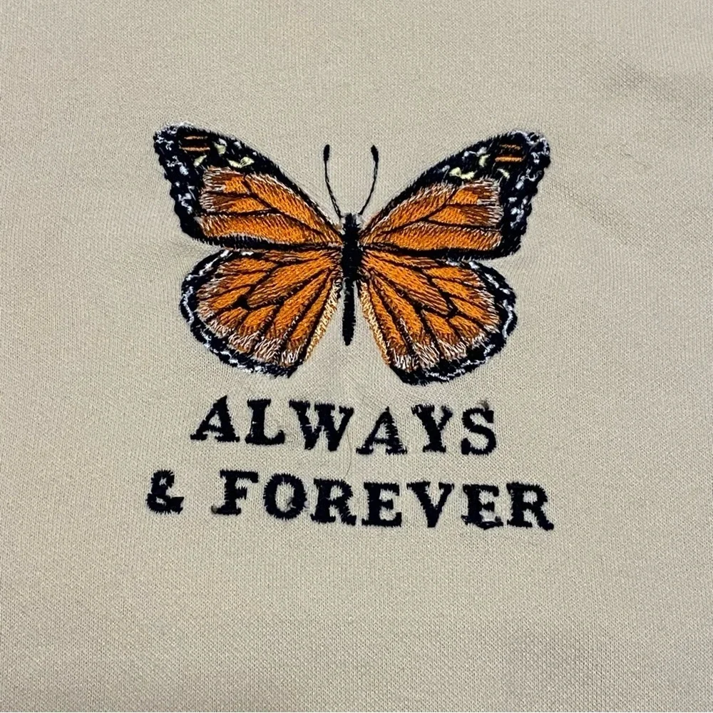 H&M Basics | Cream hoodie with custom embroidery | Butterfly | Size S - Picture 3 of 5